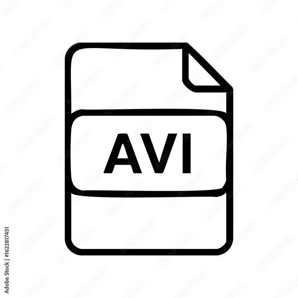 Poster simple avi file icon in black and white design representation – stock vector icon in line style