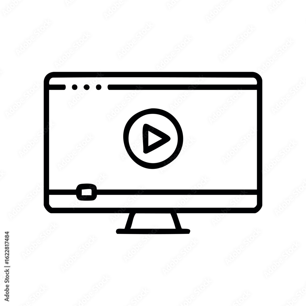 Poster simple drawing of video player icon on television screen – stock vector icon in line style