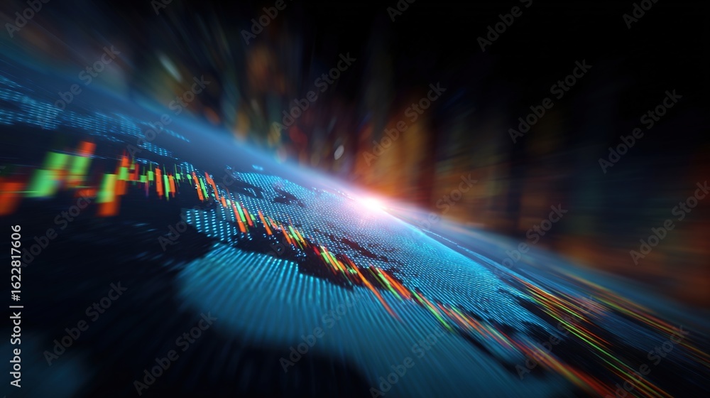 Poster global trading dynamics: a captivating visual showcases the intricacies of global stock market, with