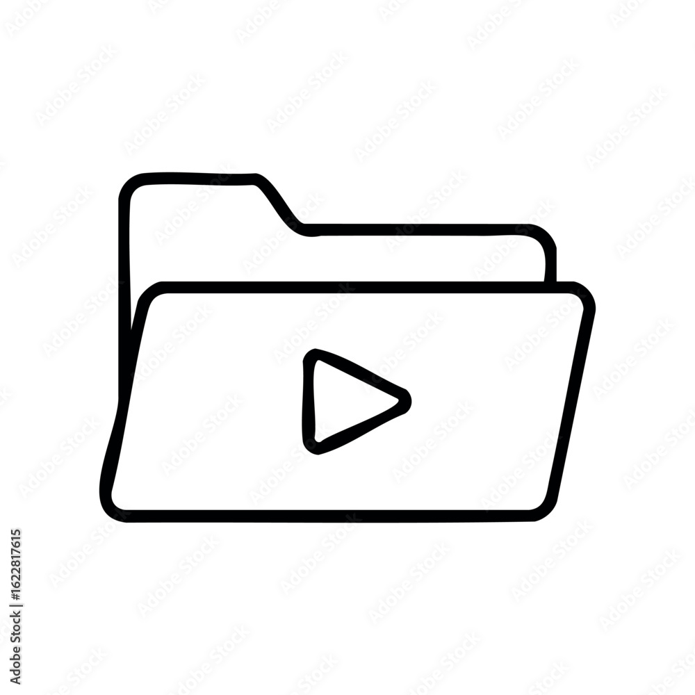 Poster video player icon on digital folder line art – stock vector icon in line style