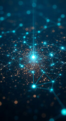 Fototapeta premium Abstract image of glowing blue nodes connected by lines on dark background, suggesting network, connectivity, or technology concept
