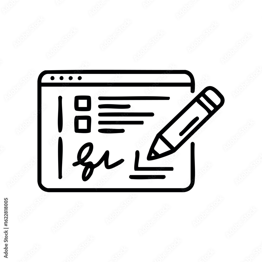 Poster digital signature icon with pencil on document – stock vector icon in line style
