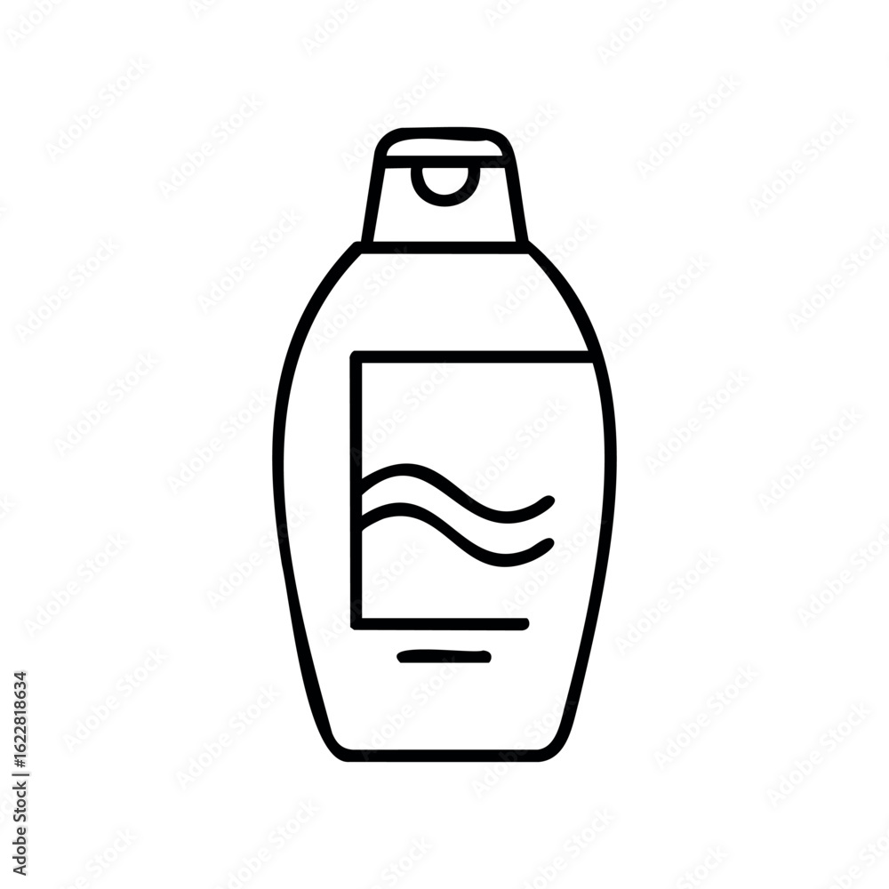 Poster simple line drawing of a bottle with wave design on label – stock vector icon in line style