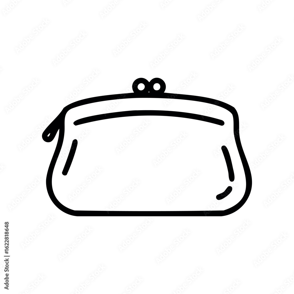 Poster minimalistic outline of a coin purse with clasp – stock vector icon in line style