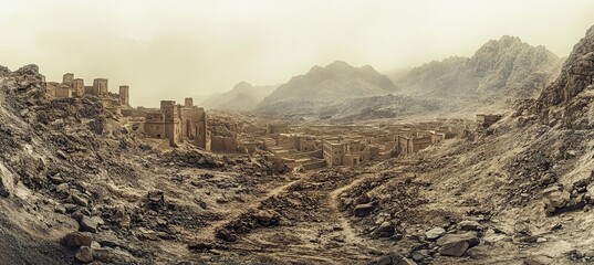 A photograph of an ancient mud-brick city in the high mountains of Morocco