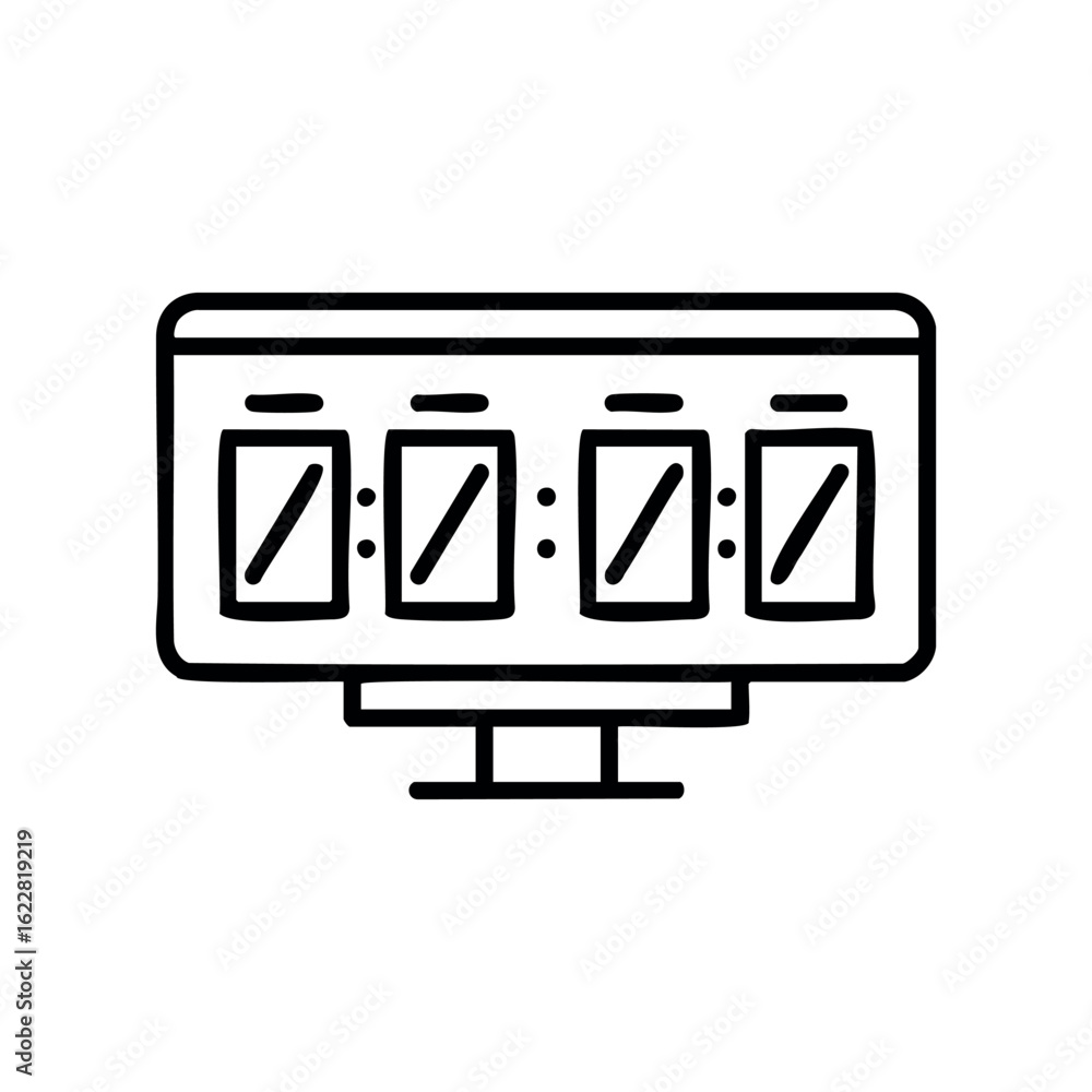 Poster outline of digital billboard displaying four vertical screens – stock vector icon in line style