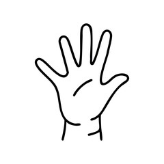 Fototapeta premium Outline drawing of a human hand raised with five fingers extended – stock vector icon in line style