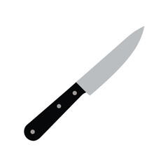 Simple Illustration of a Kitchen Knife with Black Handle on White Background