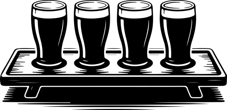 black beer glasses on tray clip art preview
