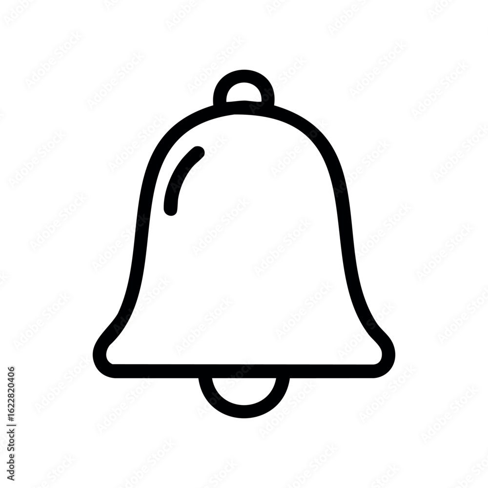 Poster simple black line drawing of a bell icon on a white background – stock vector icon in line style