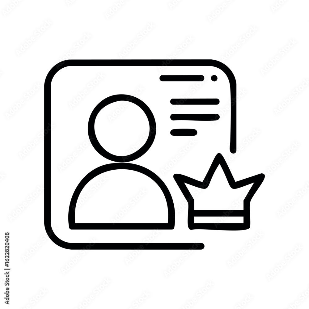 Poster minimalist icon of user profile with crown emblem – stock vector icon in line style