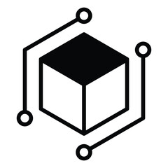 Isometric Blockchain Cube Icon. Connected Nodes Symbol in Bold Minimal Style
