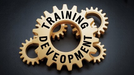 3D golden cogwheels with Training Development