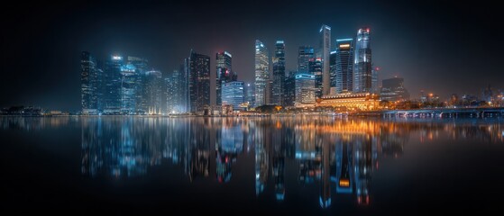 Fototapeta premium Night Reflection of Singapore Skyline