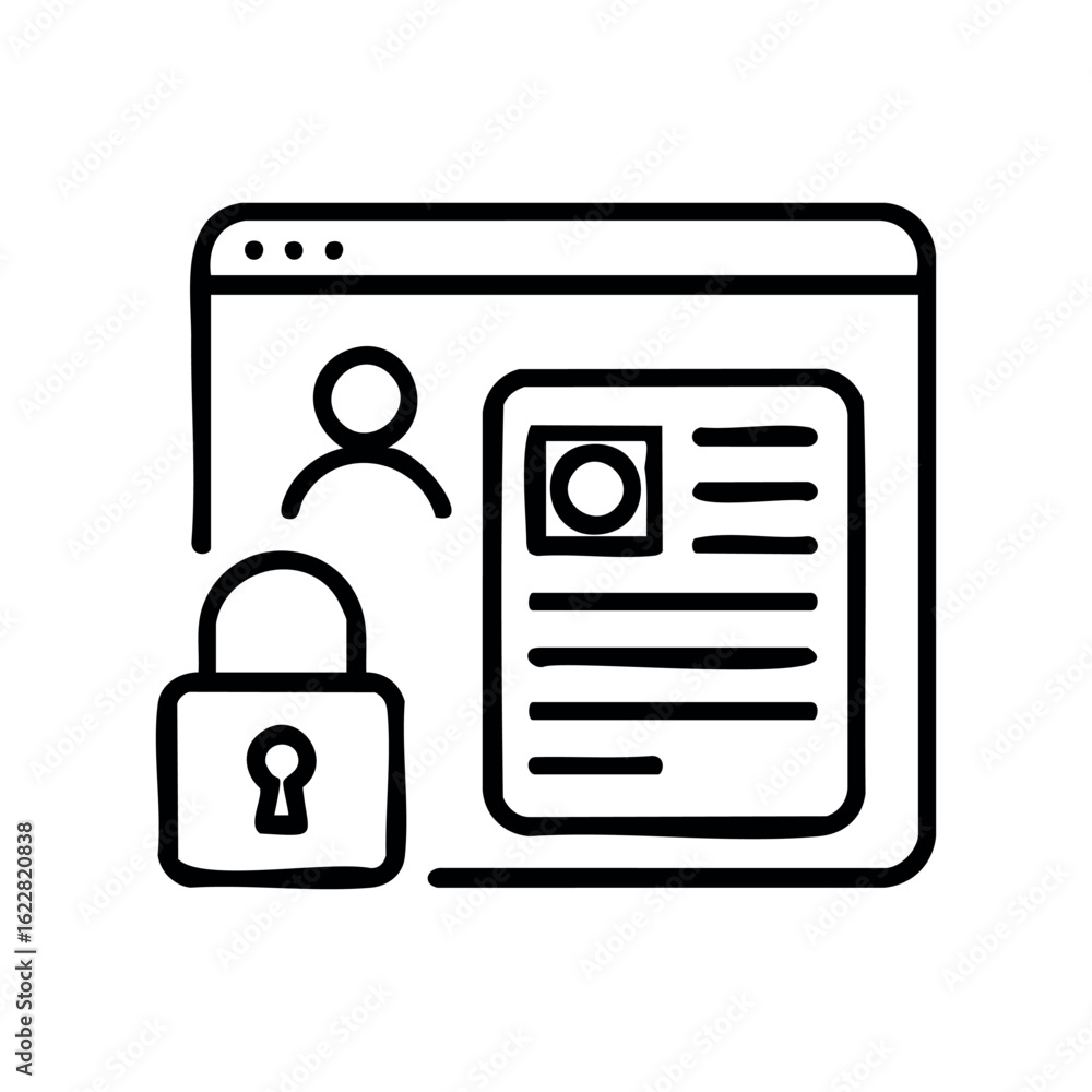 Poster user profile security icon with locked padlock symbol – stock vector icon in line style