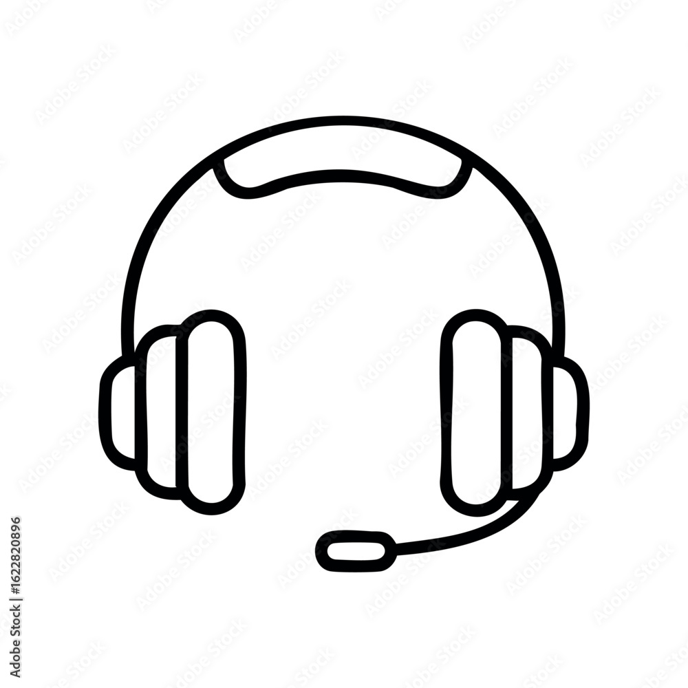 Poster minimalist headset icon with microphone for audio and communication – stock vector icon in line styl