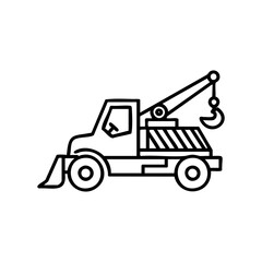 Fototapeta premium Simple tow truck vector icon with crane and hook – stock vector icon in line style