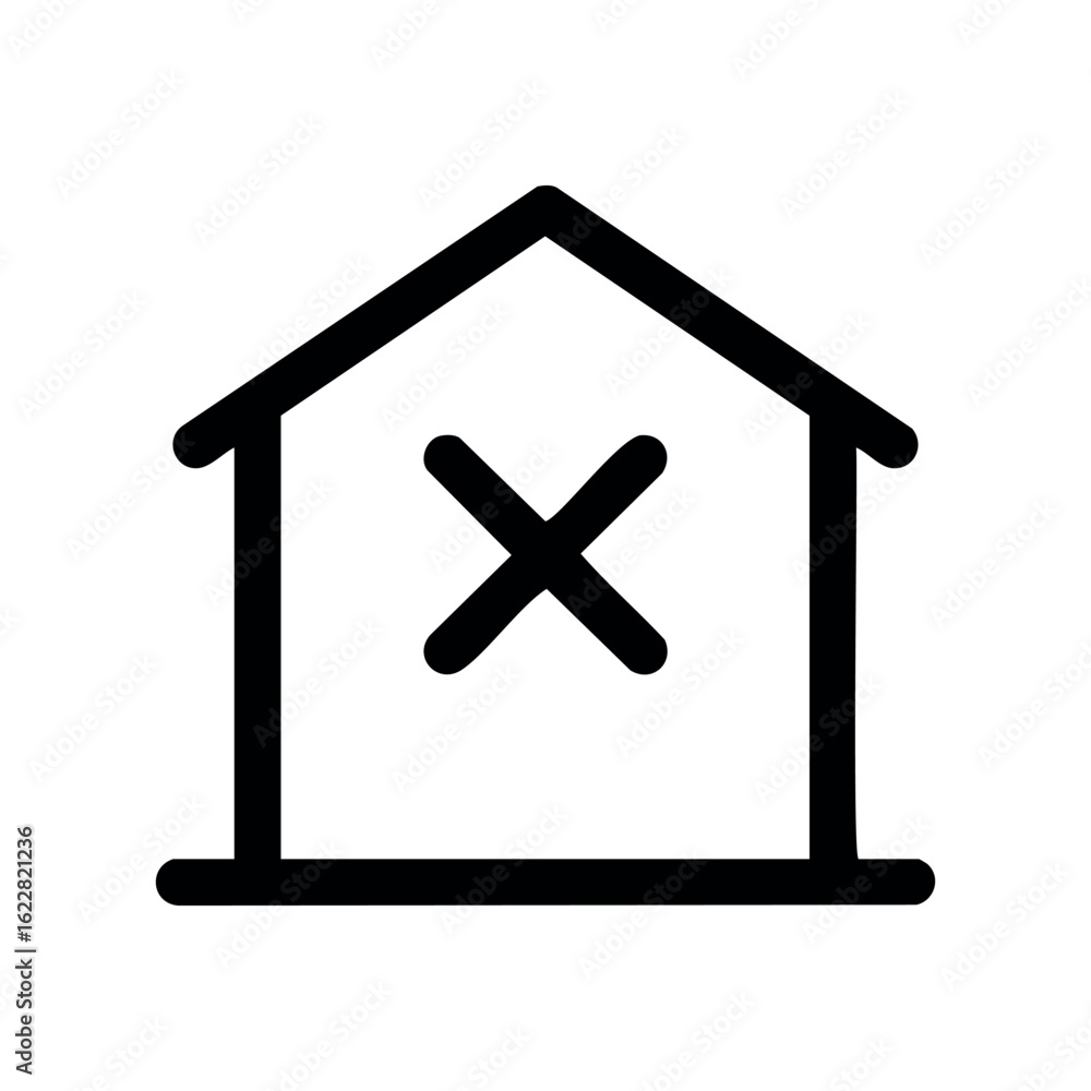 Poster simple house with x symbol icon for no occupancy indication – stock vector icon in line style