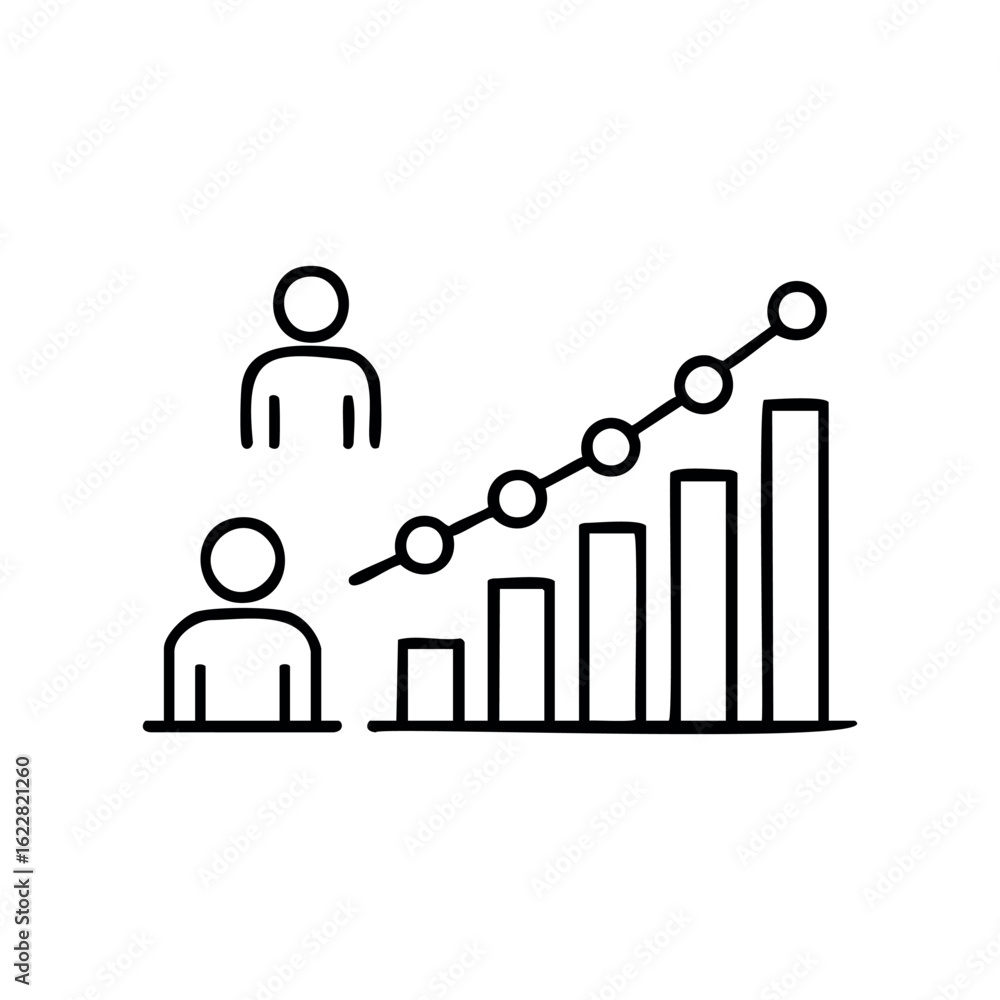 Aufkleber business growth chart with two figures and rising graph icon – stock vector icon in line style