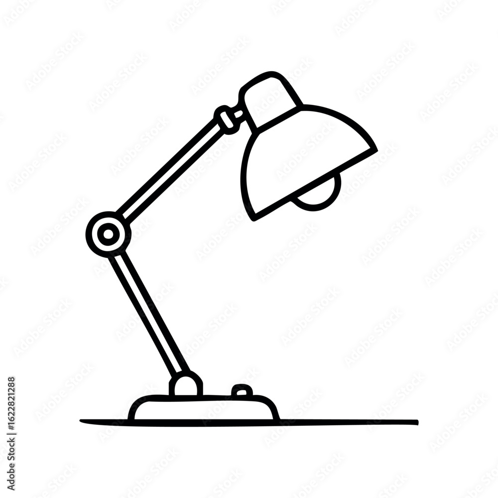 Poster minimalist line art of adjustable desk lamp in side view – stock vector icon in line style