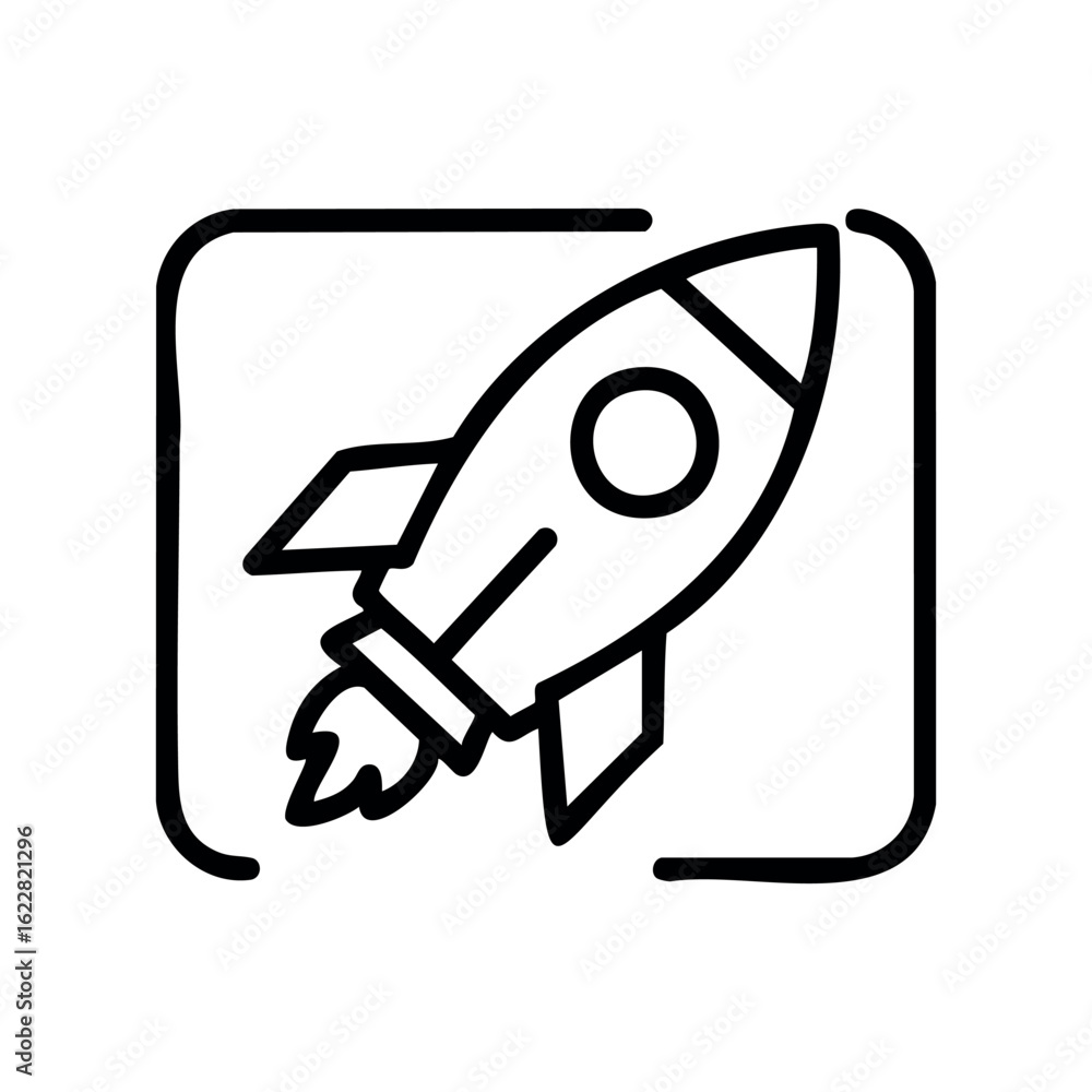 Poster simple rocket icon depicting innovation and exploration – stock vector icon in line style