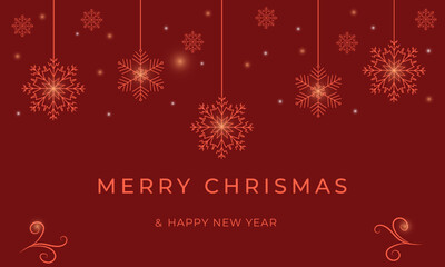 New Year and Christmas. A template with glowing snowflakes on a red background.Vector illustration for postcards, banners, posters