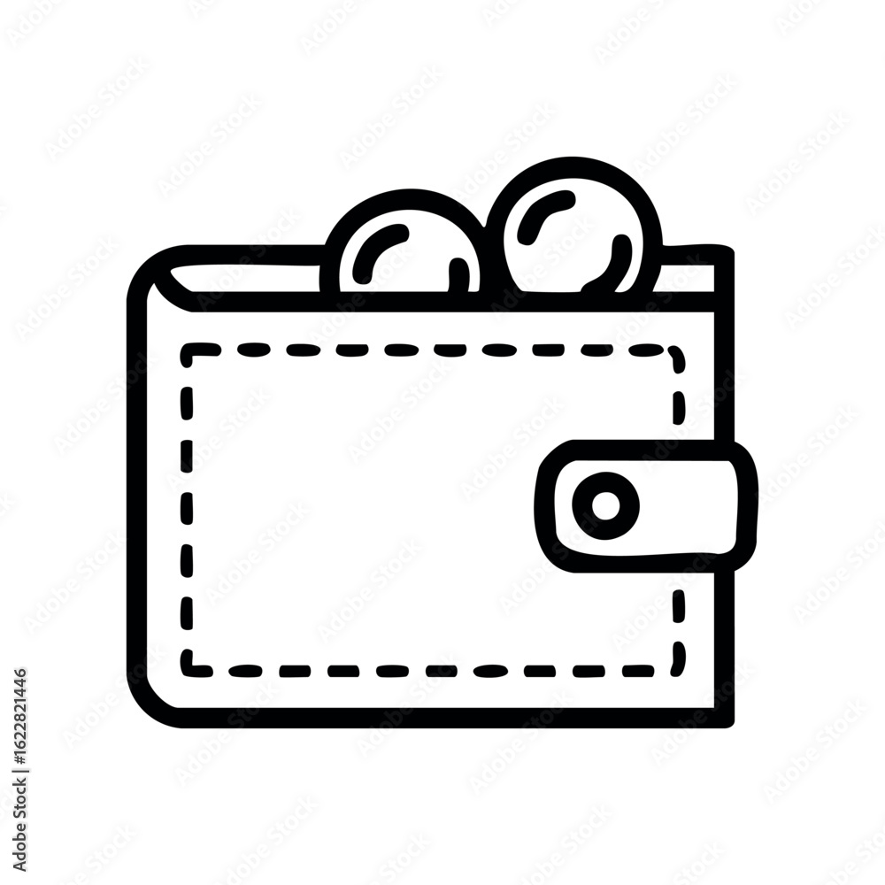 Poster simple line art illustration of wallet with coins – stock vector icon in line style
