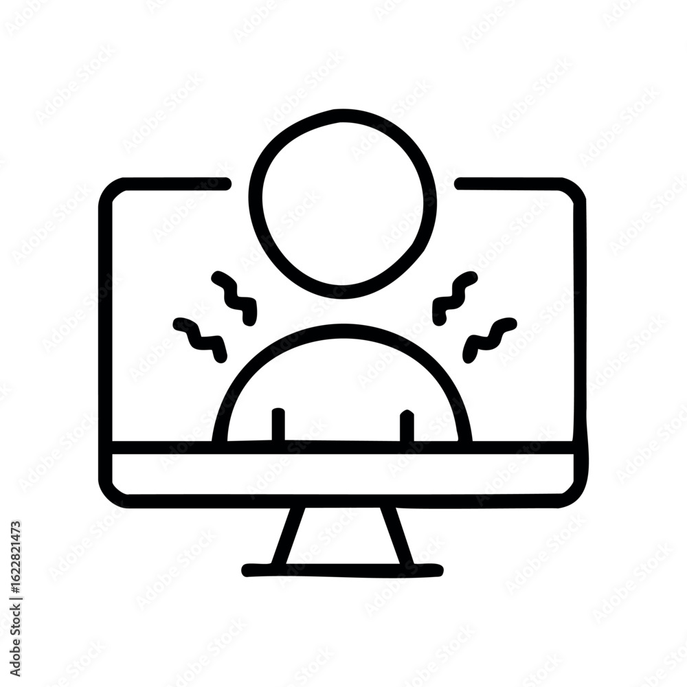 Poster virtual communication: simplified icon of person on monitor for online interaction – stock vector ic