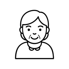 Obraz premium Elderly female line drawing with smiling expression – stock vector icon in line style