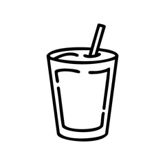 Simple outline of a beverage glass with straw – stock vector icon in line style
