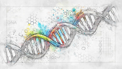Sketch-style illustration of a DNA molecule, showcasing its double-helix structure