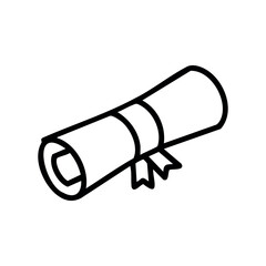 Simple black and white outline of a rolled diploma or certificate illustration – stock vector icon in line style