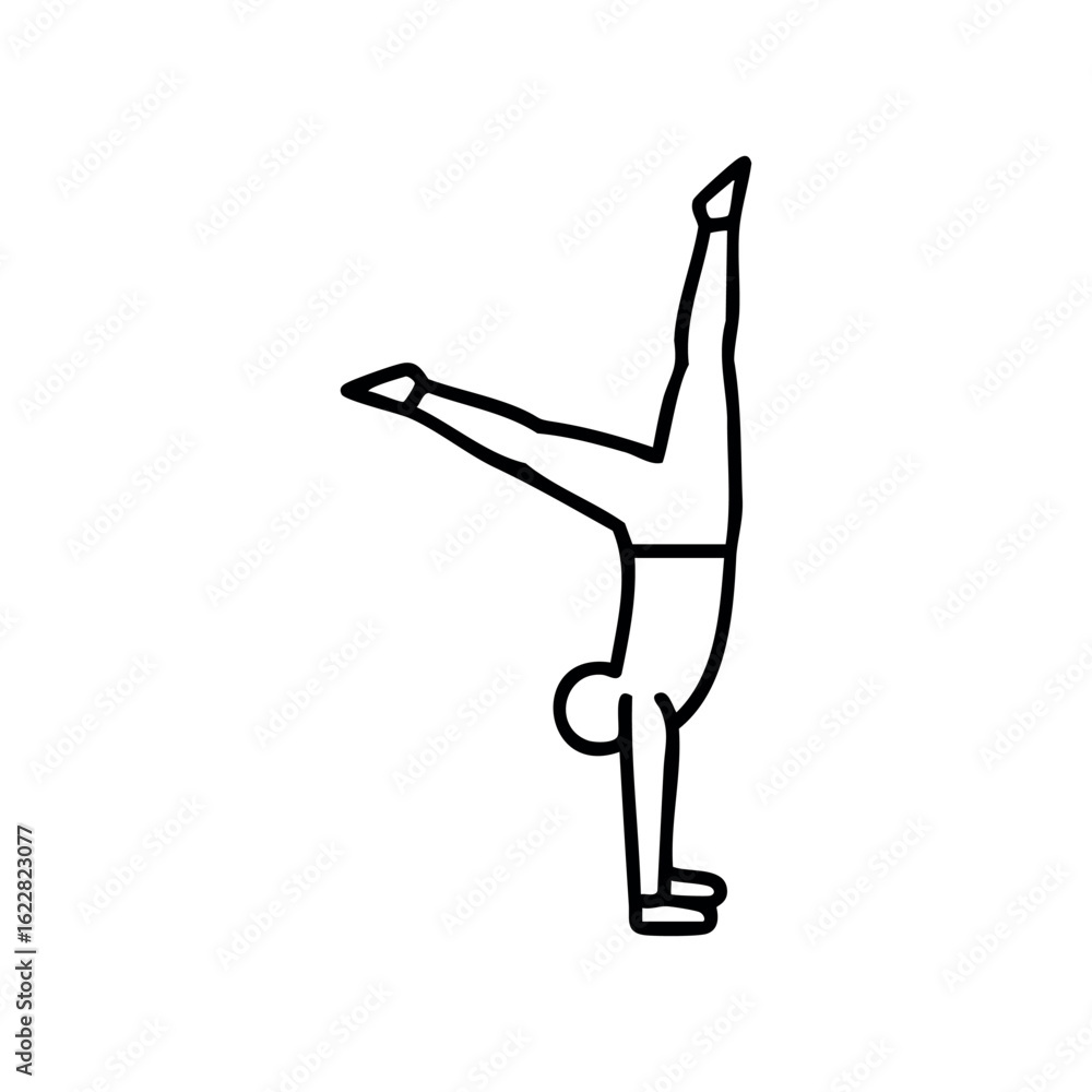 Poster outline of person performing a handstand demonstration in simple line art – stock vector icon in lin
