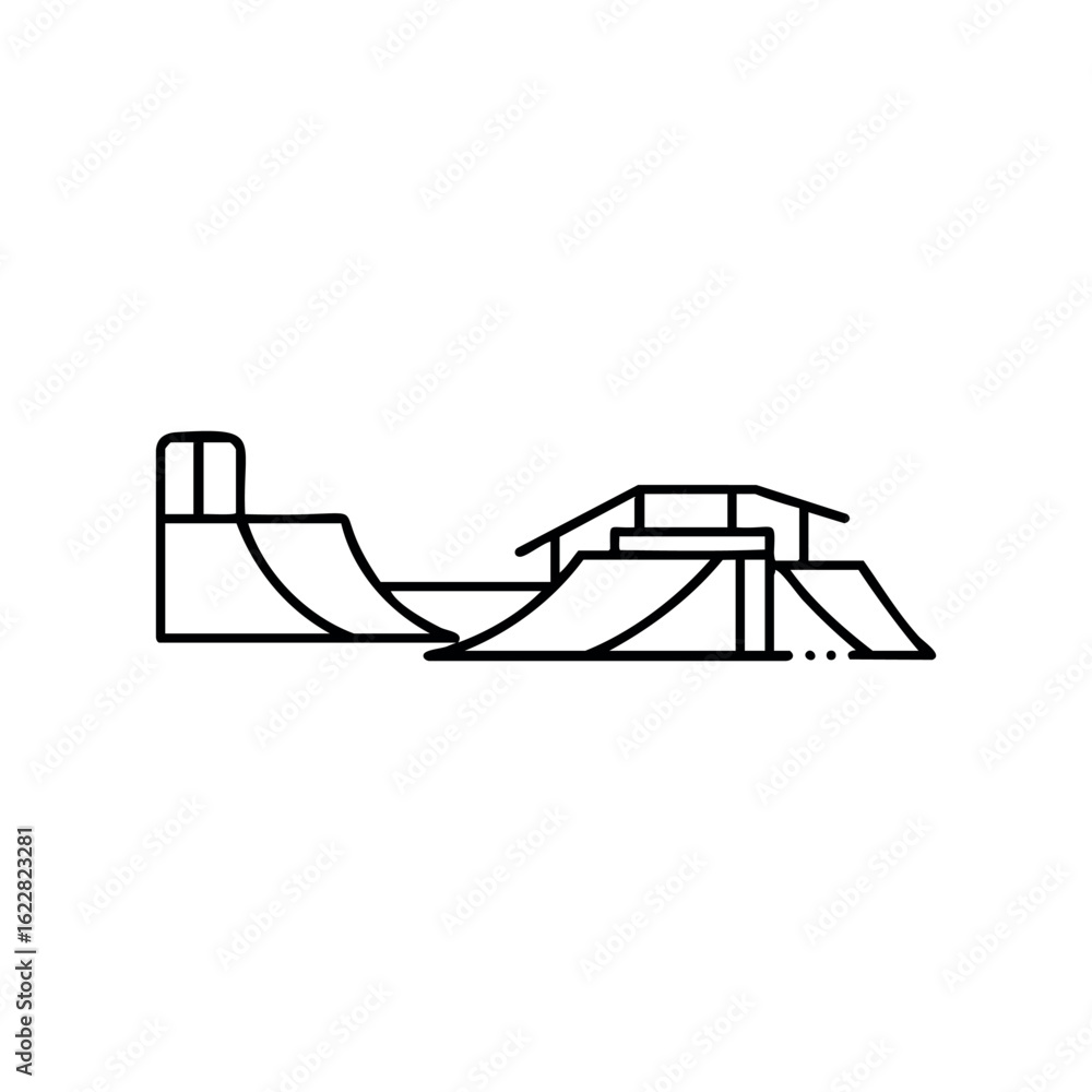 Poster simple skatepark illustration with ramps and structures – stock vector icon in line style