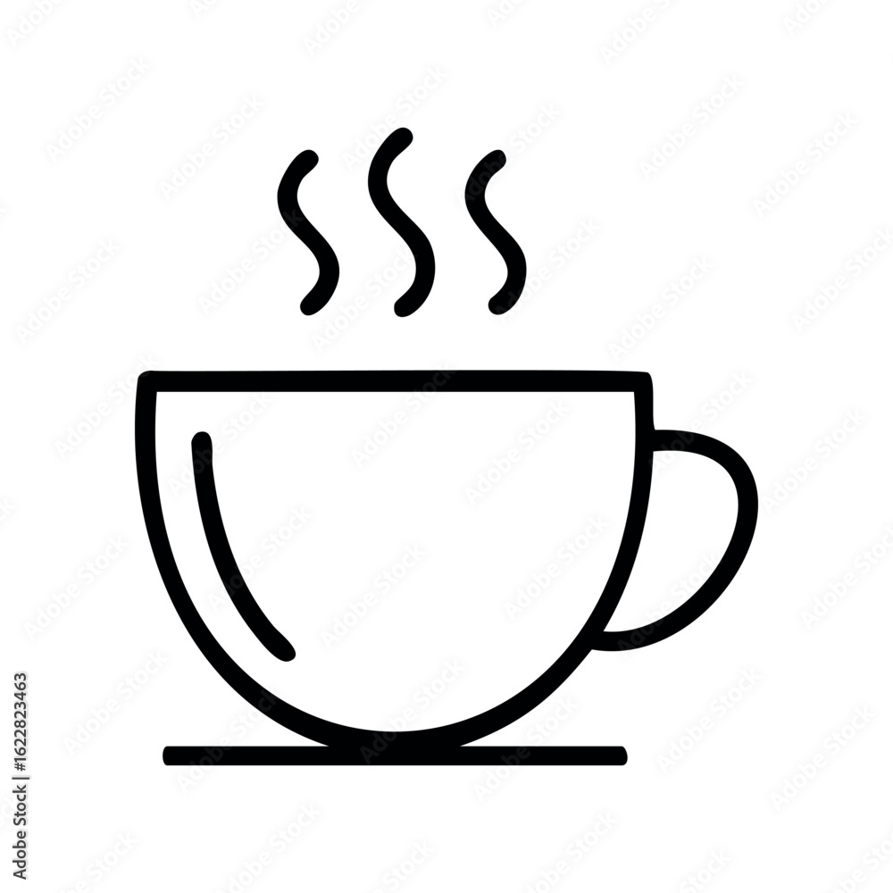 Poster simple coffee cup with steam icon design for cafes and menus – stock vector icon in line style
