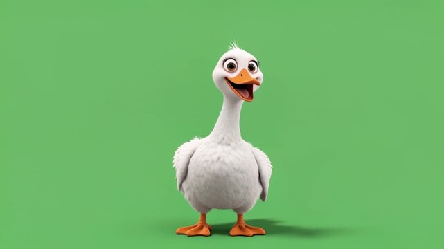 Cute animated goose on a green background