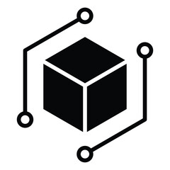 Solid Isometric Cube with Nodes. Blockchain and Decentralized Tech Icon