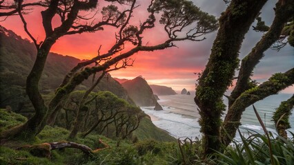 Chatham Islands Dawn Forest & Sea Stacks