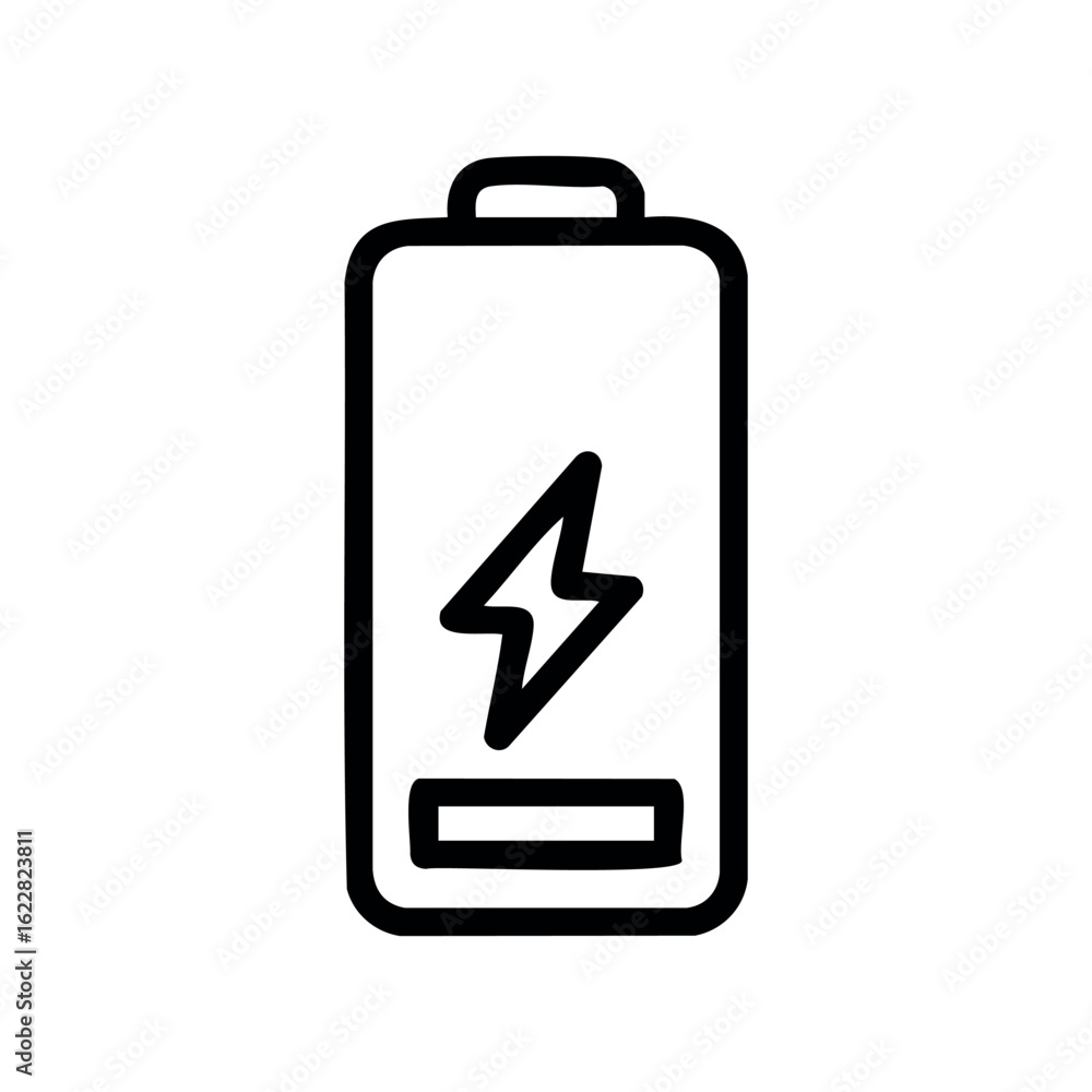 Poster battery icon with charging symbol representing energy and power – stock vector icon in line style