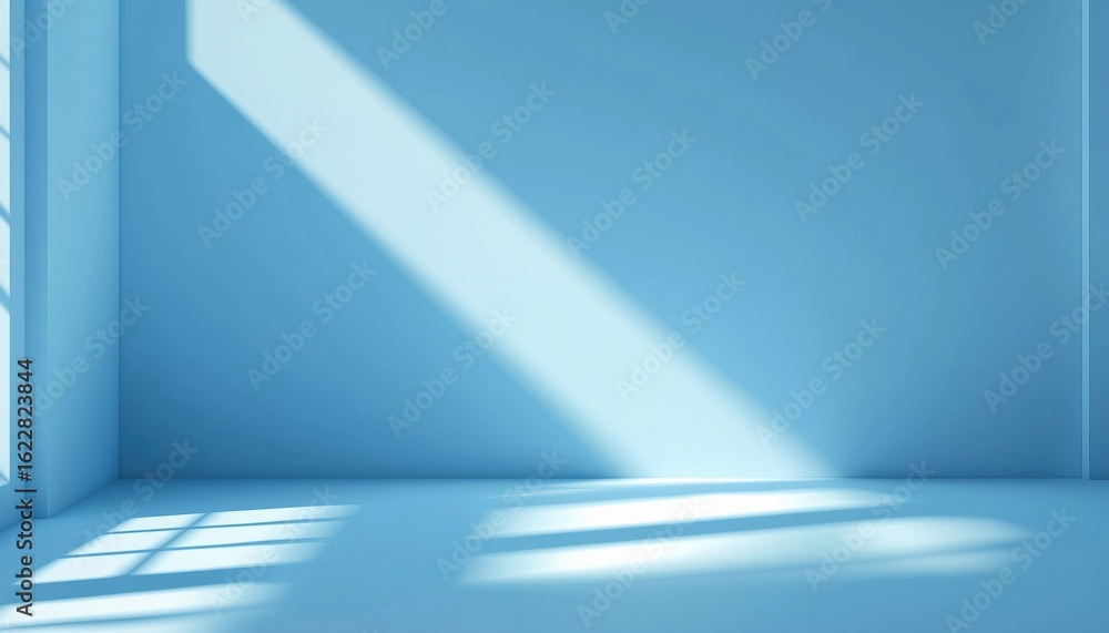 Poster light blue background ideal for showcasing products, featuring a subtle interplay of light and shado