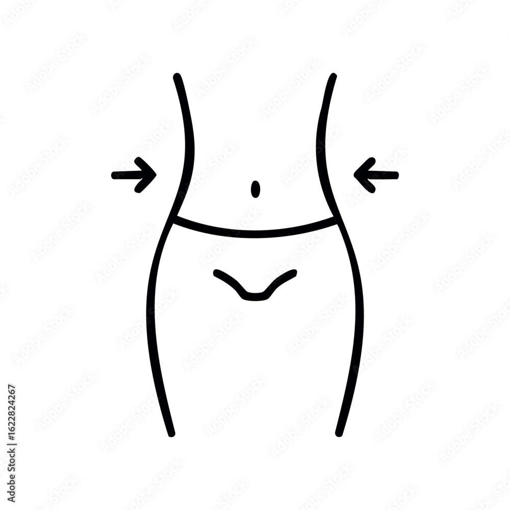 Poster minimalist line art of slim waist with arrows indicating slimming effect – stock vector icon in line