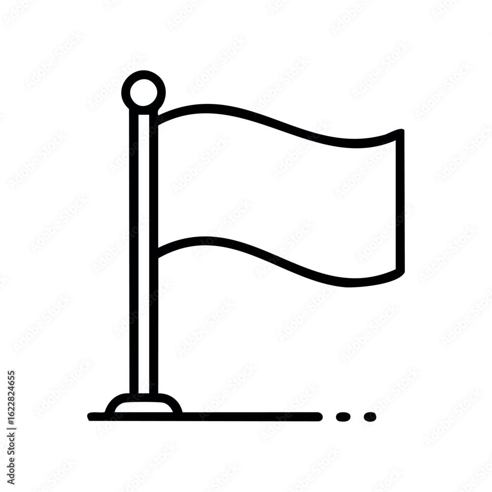 Aufkleber simple black line icon of a waving flag on a pole – stock vector icon in line style