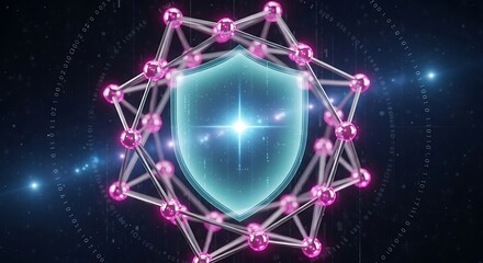 Cybersecurity Shield: Futuristic Molecular Structure, Glowing Teal Protection, Digital Background