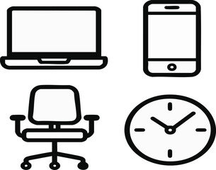 Office desk laptop smartphone chair clock workspace business time management productivity schedule