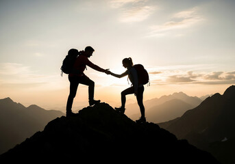 Couple Reaching for Each Other at Sunset in the Mountains - Nature Photography - Inspirational Adventure