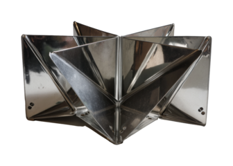 Dynamic metal folding sculpture installation gallery modern design isolated on transparent background, png