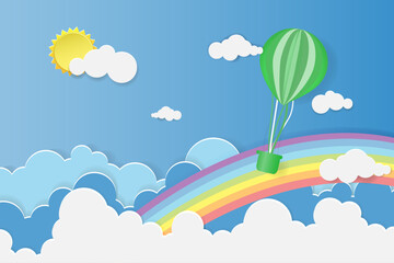 Balloon floating over cloud with rainbow Vector