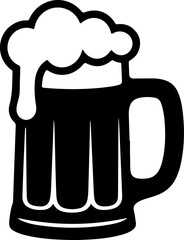Black silhouette vector of a beer mug filled with frothy foam overflowing the top