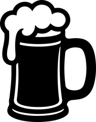 Black silhouette vector of a beer mug filled with frothy foam overflowing the top