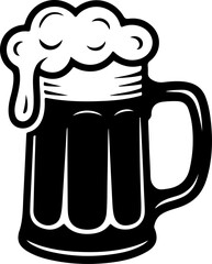 Black silhouette vector of a beer mug filled with frothy foam overflowing the top